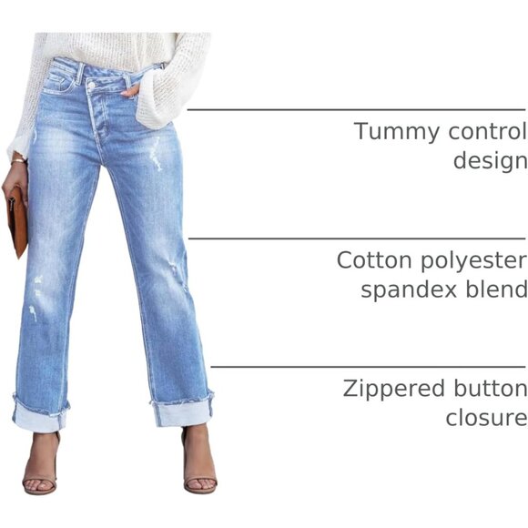 Womens High Waist Denim Cargo Pants Stretchy Wide Leg Flap Pockets - Picture 4 of 6